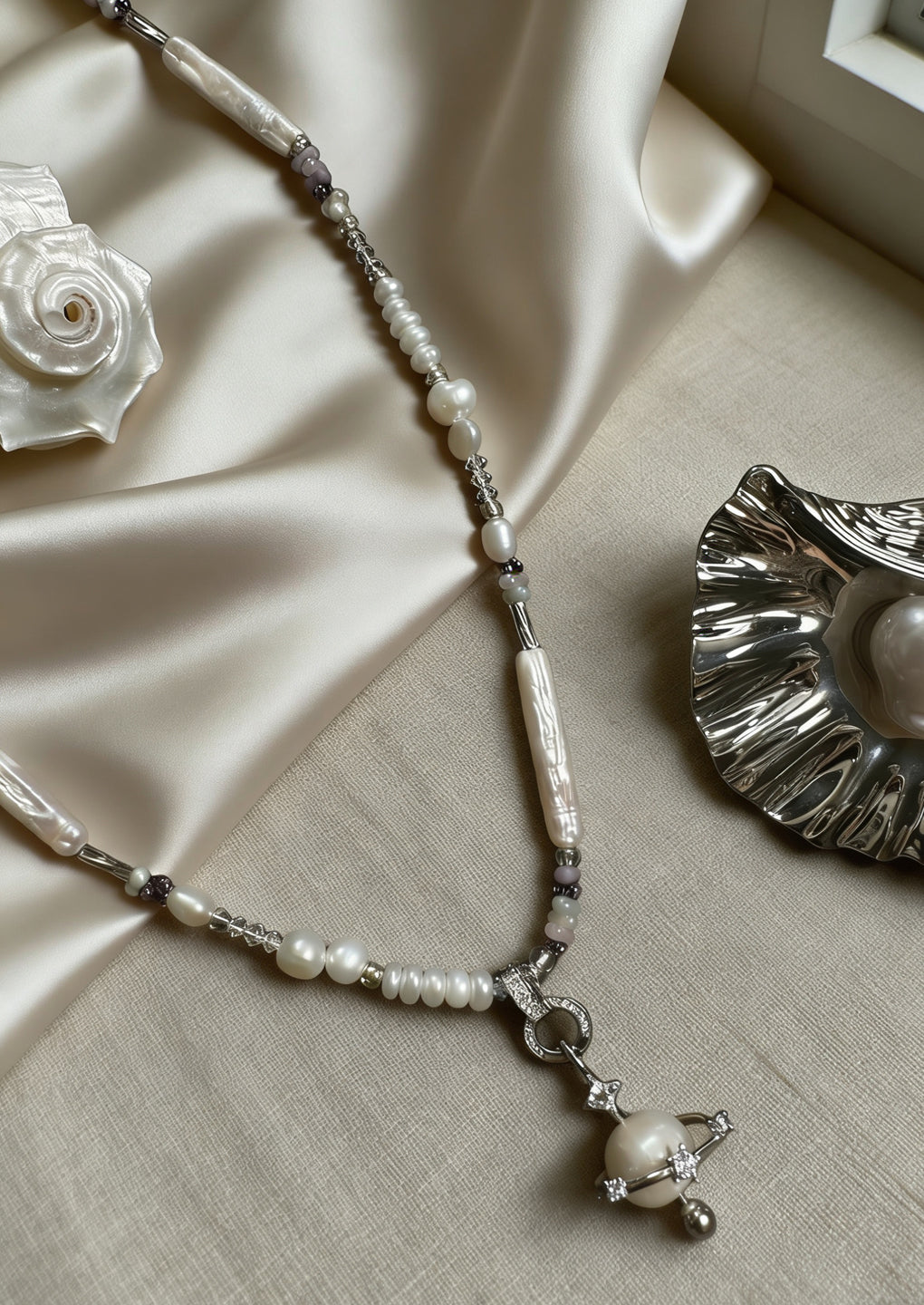 Handmade Baroque Pearl Necklace Natural Pearl Necklace - Light Purple