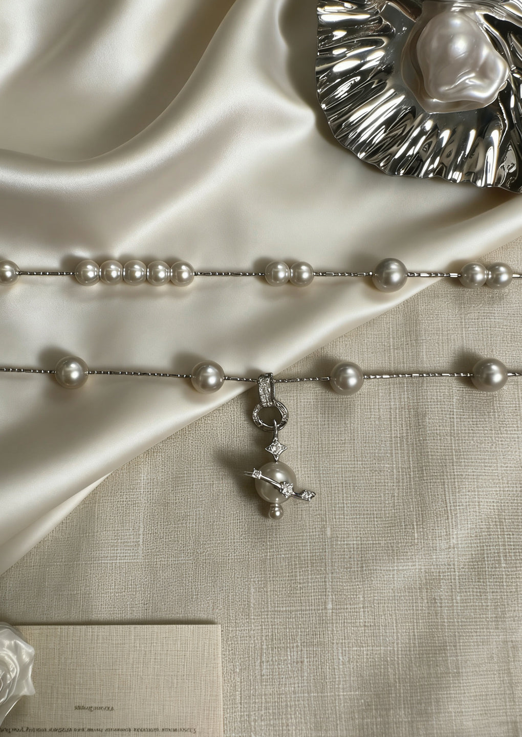 Handmade Pearl Necklace Natural Pearl Sweater Chain - Light Grey